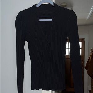 Free people Black Ribbed Crew Neck Sweater